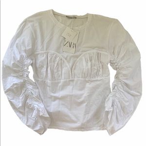 Zara NWT White Cotton Ruched Top